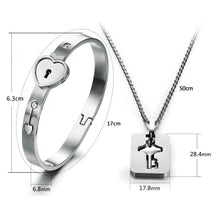 Load image into Gallery viewer, Heart Lock Bracelet &amp; Key Necklace